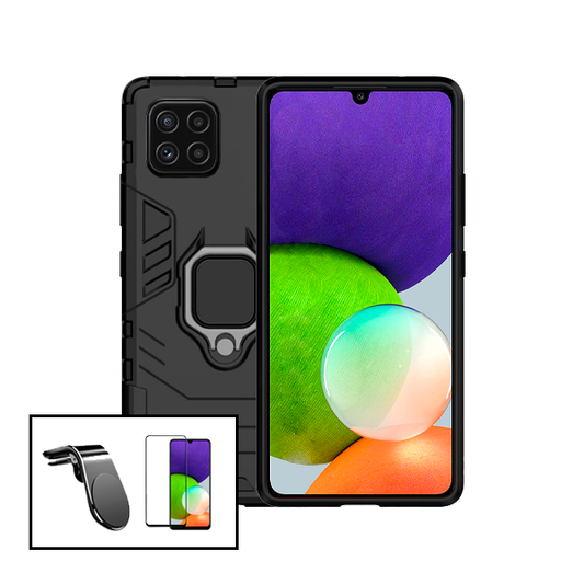 Kit Película de Vidro Temperado GorilasGlass + Capa de Proteção Militar Magnética + Suporte de Carro Magnético L para Samsung Galaxy M22