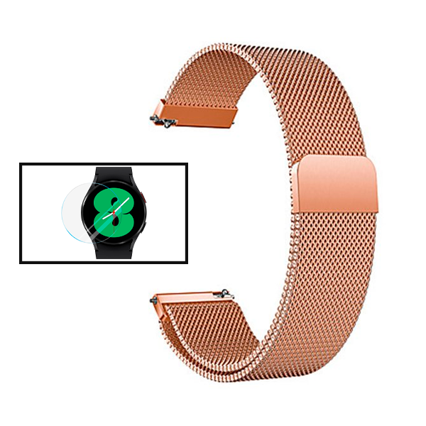 Kit Bracelete Milanese Com Fecho Magnético + Película de Vidro Temperado GorilasGlass 3D para Xiaomi Watch S1 - Rosa / Transparente