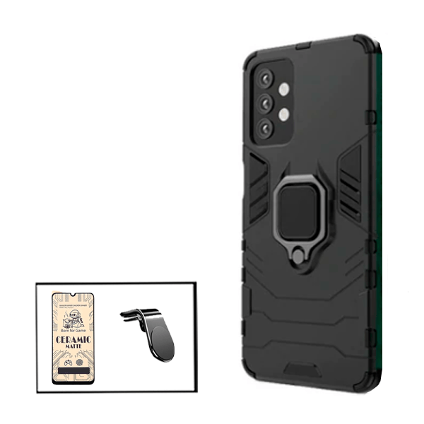 Kit Vidro Temperado Ceramica Full Cover + Capa de Proteção Militar Magnética + Suporte de Carro Magnético L para Samsung Galaxy M32 5G