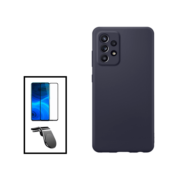 Kit Película de Vidro Temperado GorilasGlass + Capa Proteção Traseira Silicone + Suporte de Carro Magnético L para Samsung Galaxy A33 5G - Preto