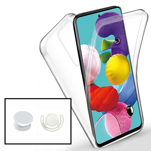 Kit Capa 360° Proteção Frente e Verso + 1 HandHolder + 1 Suporte HandHolder Branco para Samsung Galaxy S20 FE 2022 - Transparente/Branco