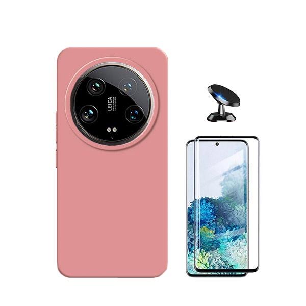 Kit Película de Vidro Temperado GOrilasGlass Curvado + Capa Proteção Traseira Silicone + Suporte Magnético GIFT4ME para Xiaomi 14 Ultra - Rosa