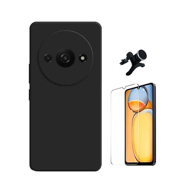 Kit Vidro Temperado ClearGOrilasGlass + Capa Proteção Traseira Silicone + Suporte Magnético Com Pernas GIFT4ME para Xiaomi Redmi A3 - Preto