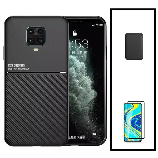 Kit Capa Traseira Magnética Anti Choque + Carteira Magnetica Preto + Película de Vidro Temperado GorilasGlass para Xiaomi Redmi Note 10 Lite