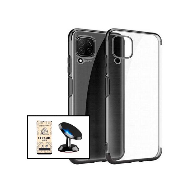 Kit Vidro Temperado Ceramica Full Cover + Capa Proteção Traseira Super Slim + Suporte Magnético para Samsung Galaxy F12 - Preto