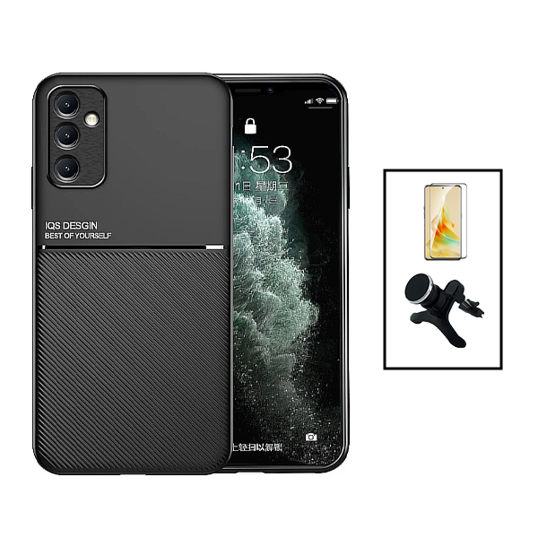 Kit Capa Traseira Magnética Anti Choque + Película de Vidro Temperado GorilasGlass + Suporte Magnético Com Pernas para Samsung Galaxy A54 5G - Preto