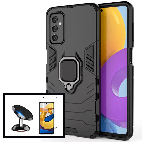 Kit Película de Vidro Temperado GorilasGlass + Capa de Proteção Militar Magnética + Suporte Magnético para Samsung Galaxy M52 5G