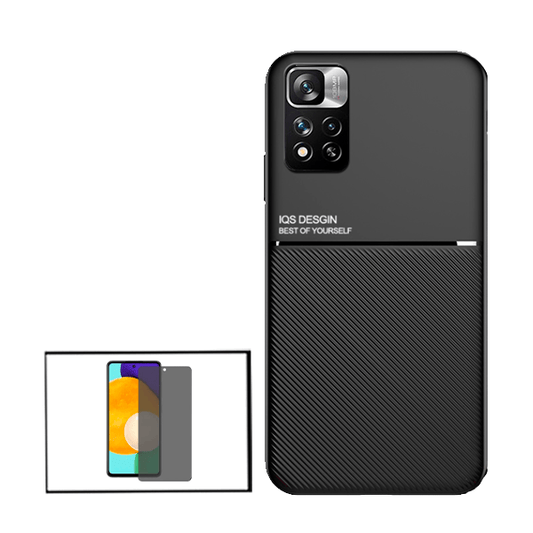 Kit Capa Traseira Magnética Anti Choque + Anti-Spy Película de Vidro Temperado GorilasGlass para Xiaomi Redmi Note 11 Pro+