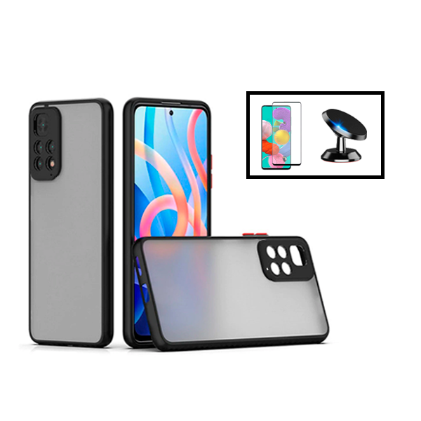 Kit Capa Traseira Proteção Camara + Película de Vidro Temperado GorilasGlass + Suporte Magnético para Xiaomi Redmi Note 11S - Preto