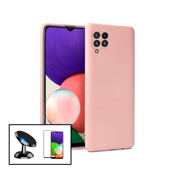 Kit Película de Vidro Temperado GorilasGlass + Capa Proteção Traseira Silicone + Suporte Magnético para Samsung Galaxy M22 - Rosa