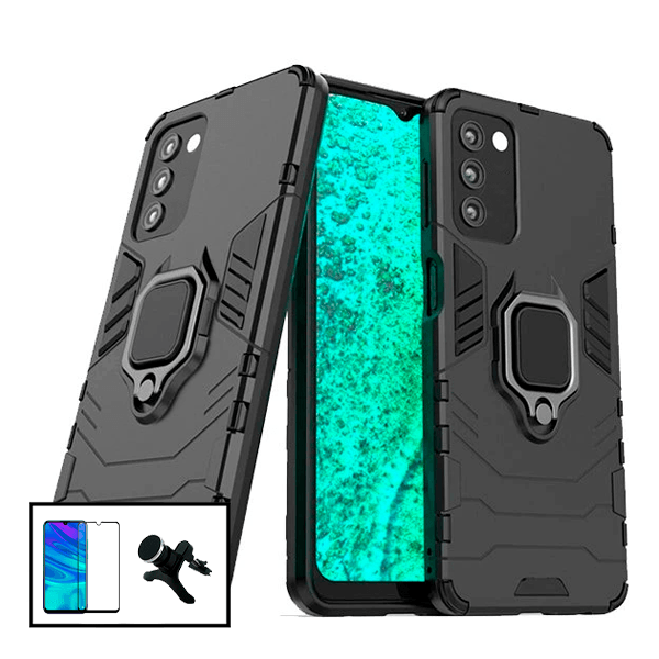 Kit Película de Vidro Temperado GorilasGlass + Capa de Proteção Militar Magnética + Suporte Magnético Com Pernas para Samsung Galaxy A03s