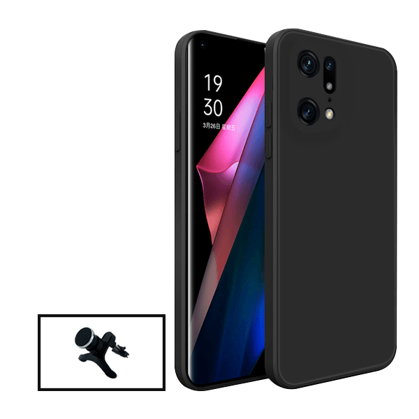 Kit Suporte Magnético Com Pernas + Capa Proteção Traseira Silicone para Oppo Find X5 - Preto