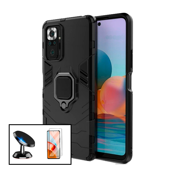 Kit Película de Vidro Temperado GorilasGlass + Capa de Proteção Militar Magnética + Suporte Magnético para Xiaomi Redmi Note 10 Pro+