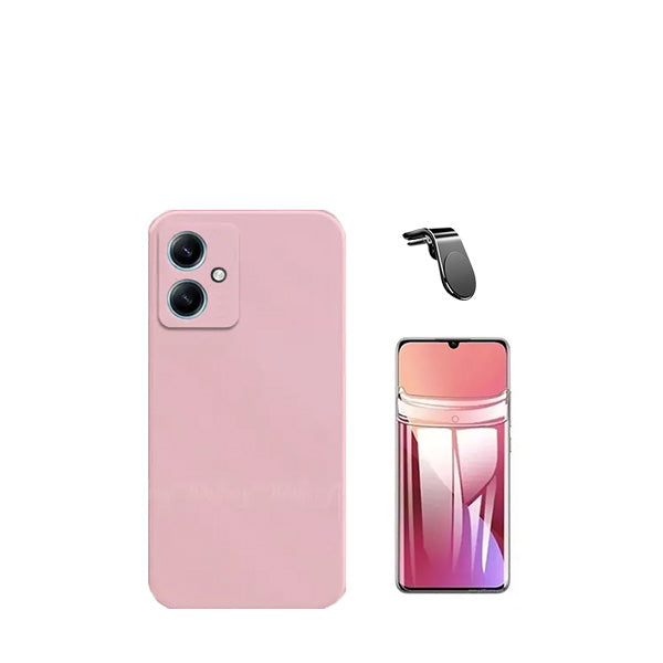 Kit Película Protectora de Hydrogel Frente + Capa Proteção Traseira Silicone + Suporte de Carro Magnético L GIFT4ME para Xiaomi Redmi 13C 5G - Rosa