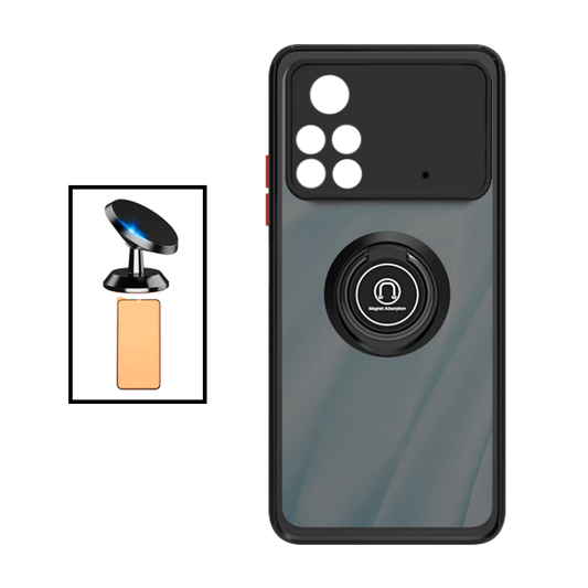 Kit Capa Traseira Proteção Camara + Vidro Temperado Ceramica Full Cover + Suporte Magnético para Xiaomi Poco X4 Pro 5G - Preto