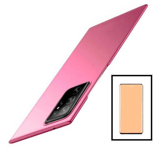 Kit Película de Vidro Temperado GorilasGlass Curvado + Capa Rígida e Fina para Samsung Galaxy S22 Ultra 5G - Rosa