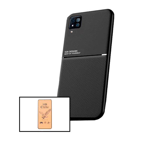 Kit Capa Traseira Magnética Anti Choque + Vidro Temperado Ceramica Full Cover Curvado para Samsung Galaxy M22