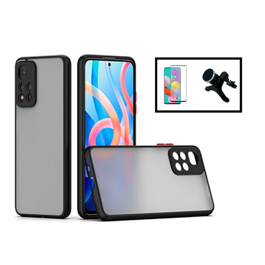 Kit Capa Traseira Proteção Camara + Película de Vidro Temperado GorilasGlass + Suporte Magnético Com Pernas para Xiaomi 11i HyperCharge - Preto