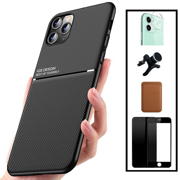 Kit Capa Traseira Magnética Anti Choque + Carteira Magnética Castanho + Película de Vidro Temperado GorilasGlass + Película Protectora para Câmara Traseira + Suporte Magnético Com Pernas para Xiaomi Mi 11 Lite