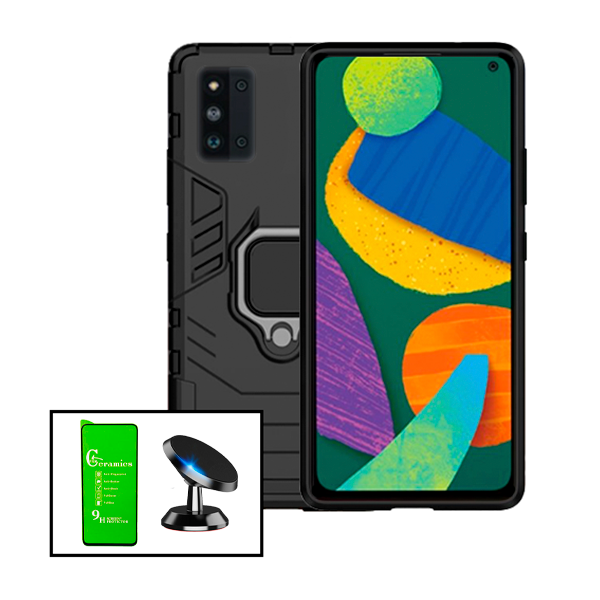 Kit Vidro Temperado Ceramica Full Cover + Capa de Proteção Militar Magnética + Suporte Magnético para Samsung Galaxy F52 5G