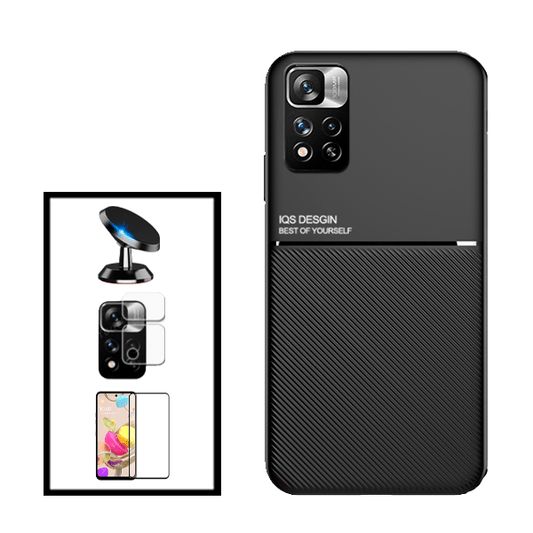 Kit Capa Traseira Magnética Anti Choque + Película de Vidro Temperado GorilasGlass + Película de Câmara + Suporte Magnético para Xiaomi Redmi Note 11E Pro - Preto