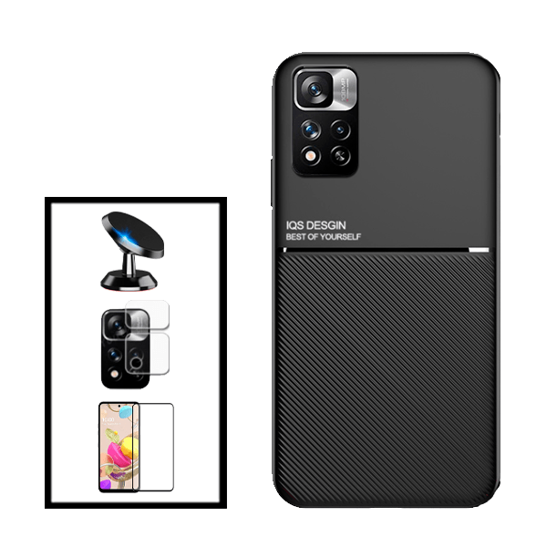 Kit Capa Traseira Magnética Anti Choque + Película de Vidro Temperado GorilasGlass + Película de Câmara + Suporte Magnético para Xiaomi 11i HyperCharge - Preto