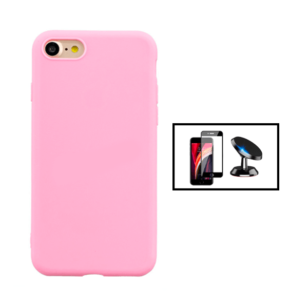 Kit Película de Vidro Temperado GorilasGlass + Capa Proteção Traseira Silicone + Suporte Magnético para Apple iPhone SE 2022 - Rosa