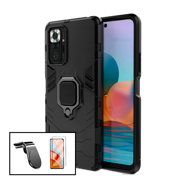 Kit Película de Vidro Temperado GorilasGlass + Capa de Proteção Militar Magnética + Suporte de Carro Magnético L para Xiaomi Redmi Note 10 Pro+