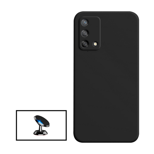 Kit Suporte Magnético + Capa Proteção Traseira Silicone para Oppo Reno6 Lite - Preto