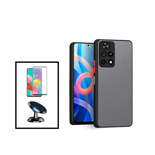 Kit Capa Traseira Proteção Camara + Película de Vidro Temperado GorilasGlass + Suporte Magnético para Xiaomi Poco M4 Pro - Preto