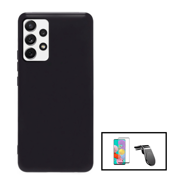 Kit Película de Vidro Temperado GorilasGlass + Capa Proteção Traseira Silicone + Suporte de Carro Magnético L para Samsung Galaxy A23 - Preto