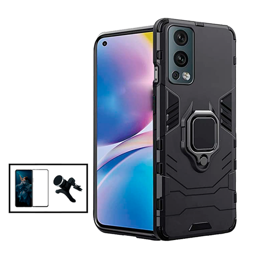 Kit Película de Vidro Temperado GorilasGlass + Capa de Proteção Militar Magnética + Suporte Magnético Com Pernas para Oneplus Nord 2 5G