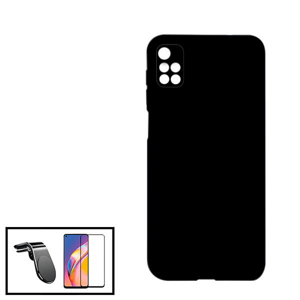 Kit Película de Vidro Temperado GorilasGlass + Capa Proteção Traseira Silicone + Suporte de Carro Magnético L para Xiaomi Redmi 10 - Preto