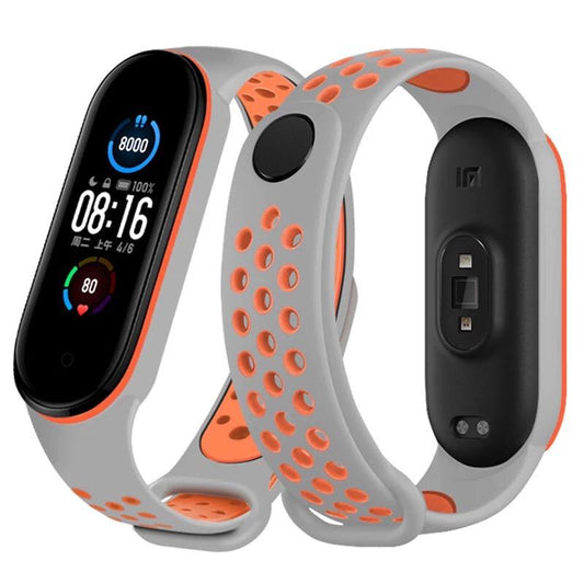 Bracelete Desportiva para Xiaomi Mi Band 5 - Cinzento / Laranja