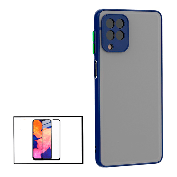 Kit Capa Traseira Proteção Camara + Película de Vidro Temperado GorilasGlass para Samsung Galaxy A12 - Azul