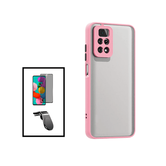 Kit Capa Traseira Proteção Camara + Película de Vidro Temperado Privacidade + Suporte Magnético L para Xiaomi Redmi Note 11 Pro 5G - Rosa