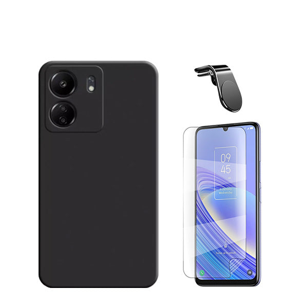 Kit Película Protectora de Hydrogel Frente + Capa Proteção Traseira Silicone + Suporte de Carro Magnético L GIFT4ME para Xiaomi Redmi 13C - Preto