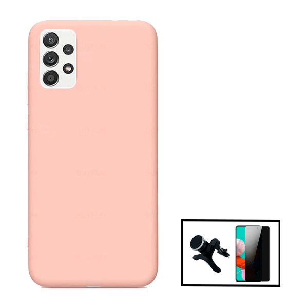 Kit Película de Vidro Temperado Privacidade + Capa Proteção Traseira Silicone + Suporte Magnético Com Pernas para Samsung Galaxy A52s 5G - Rosa