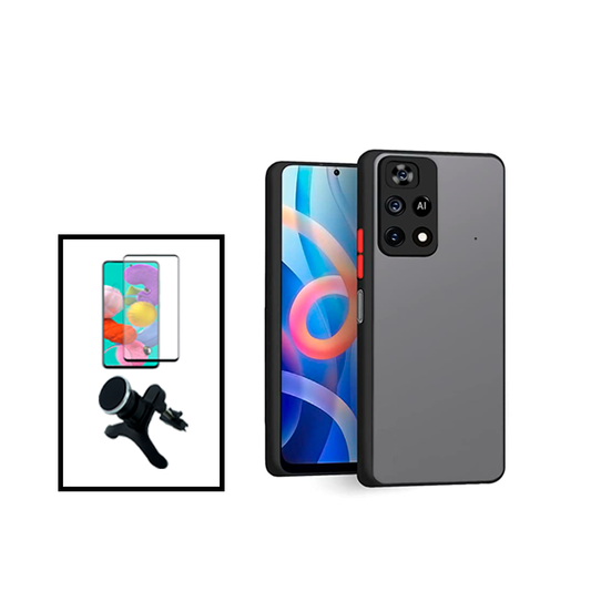 Kit Capa Traseira Proteção Camara + Película de Vidro Temperado GorilasGlass + Suporte Magnético Com Pernas para Xiaomi Poco M4 Pro - Preto