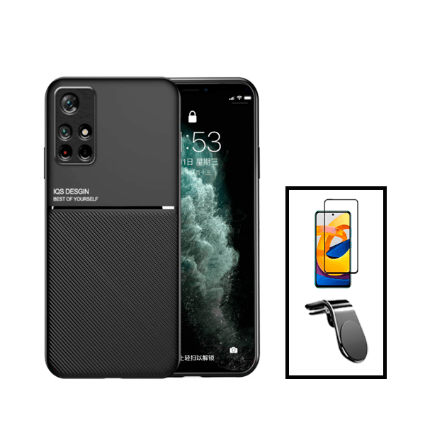 Kit Capa Traseira Magnética Anti Choque + Película de Vidro Temperado GorilasGlass + Suporte de Carro Magnético L para Xiaomi Redmi Note 11S - Preto