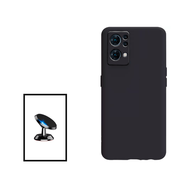 Kit Suporte Magnético + Capa Proteção Traseira Silicone para Oppo Reno7 Pro 5G - Preto