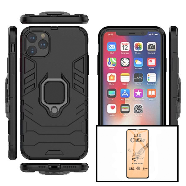 Kit Vidro Temperado Ceramica Full Cover + Capa de Proteção Militar Magnética para iPhone 13