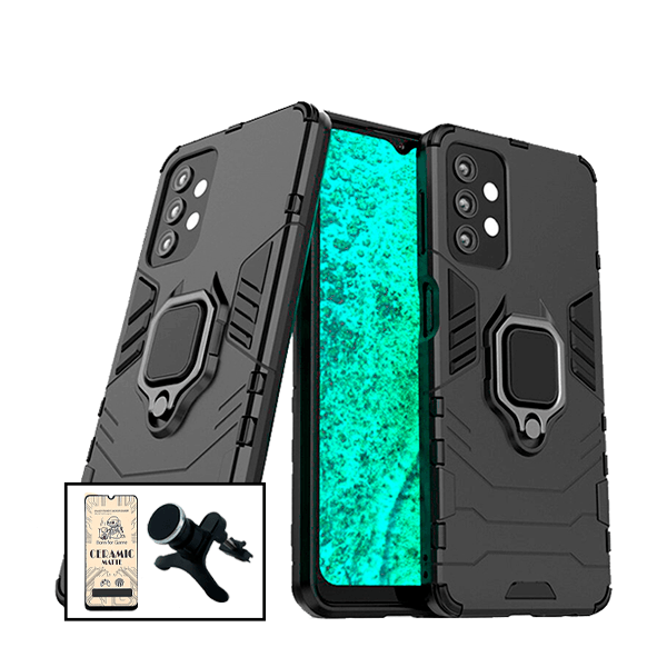 Kit Vidro Temperado Ceramica Full Cover + Capa de Proteção Militar Magnética + Suporte Magnético Com Pernas para Samsung Galaxy A32 4G