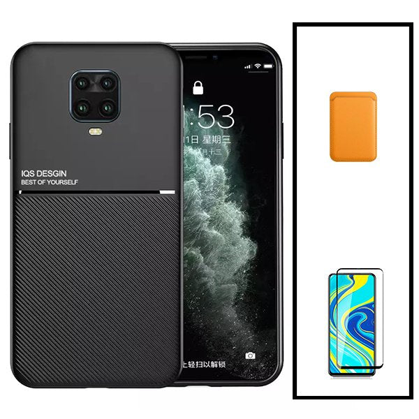 Kit Capa Traseira Magnética Anti Choque + Carteira Magnetica Laranja + Película de Vidro Temperado GorilasGlass para Xiaomi Redmi Note 10 Lite