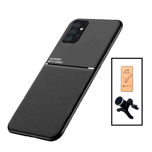 Kit Capa Traseira Magnética Anti Choque + Vidro Temperado Ceramica Full Cover + Suporte Magnético Com Pernas para Samsung Galaxy A52 5G