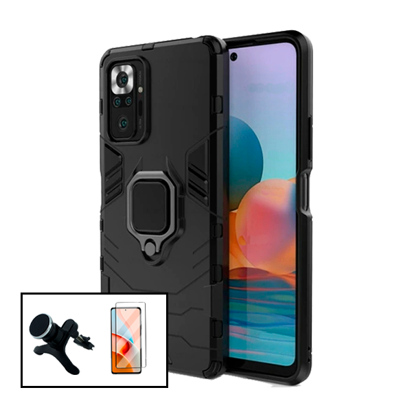 Kit Película de Vidro Temperado GorilasGlass + Capa de Proteção Militar Magnética + Suporte Magnético Com Pernas para Xiaomi Redmi Note 10 Pro+