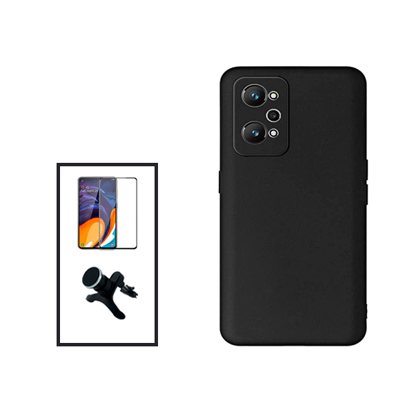 Kit Película de Vidro Temperado GorilasGlass + Capa Proteção Traseira Silicone + Suporte Magnético Com Pernas para Realme GT Neo2 - Preto