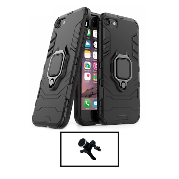 Kit Suporte Magnético Com Pernas + Capa de Proteção Militar Magnética para Apple iPhone SE 2022 - Preto