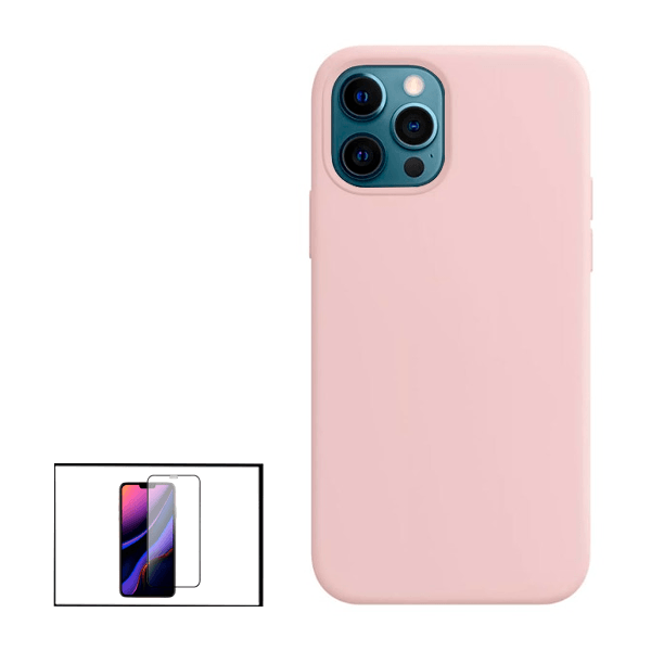 Kit Película de Vidro Temperado GorilasGlass + Capa Proteção Traseira Silicone para iPhone 13 - Rosa