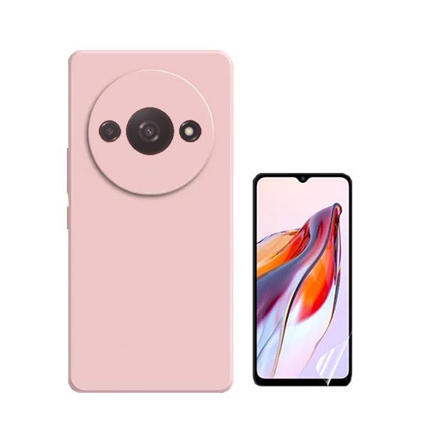 Kit Película ProtectOra de Hydrogel Frente + Capa Proteção Traseira Silicone GIFT4ME para Xiaomi Redmi A3 - Rosa